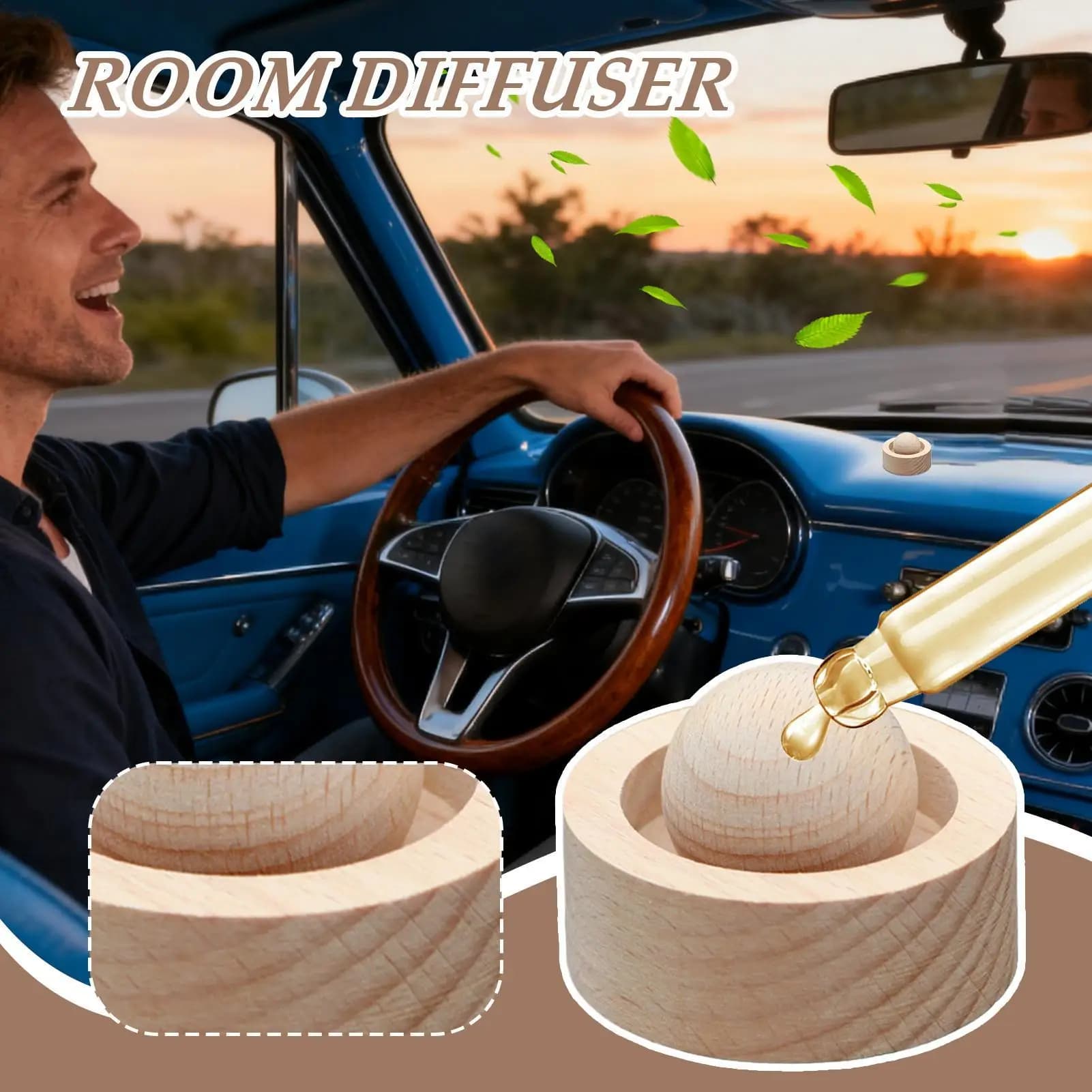 Diffuseur d'huiles essentielles pour voiture et maison, en bois, mini, mignon, diffuseur de parfum naturel, adapté à la chambre à coucher, au salon, à la salle de bain