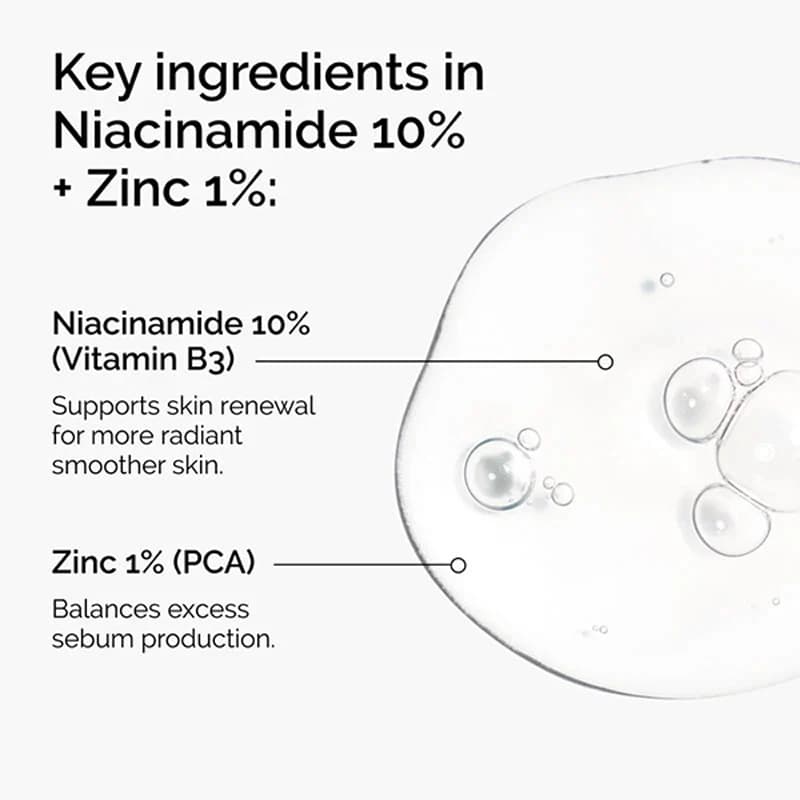 Sérum Niacinamide 10% + Zinc 1% 30ml, une essence universelle adaptée aux peaux sujettes à l'acné, capable de lisser, éclaircir et soutenir la peau