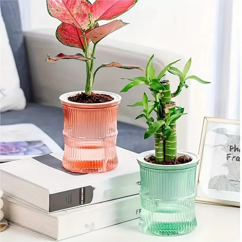 Pot de fleur hydroponique paresseux, Pot de fleurs automatique absorbant l'eau, Transparent, Double couche en plastique, jardinière auto-arrosage pour le bureau