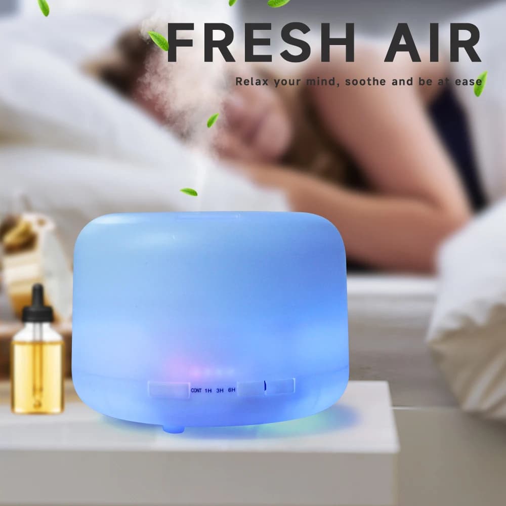 Diffuseur d'huiles essentielles avec télécommande de 500ml, humidificateur d'air ultrasonique, minuterie de vaporisateur d'huile parfumée et arrêt automatique