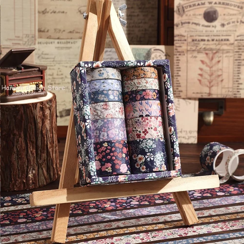 12 rouleaux de bandes Washi à fleurs, fournitures de Scrapbooking, bande Washi rétro, grille, décoration pour journal intime, Cinta Adhesiva Decorativa Washitape