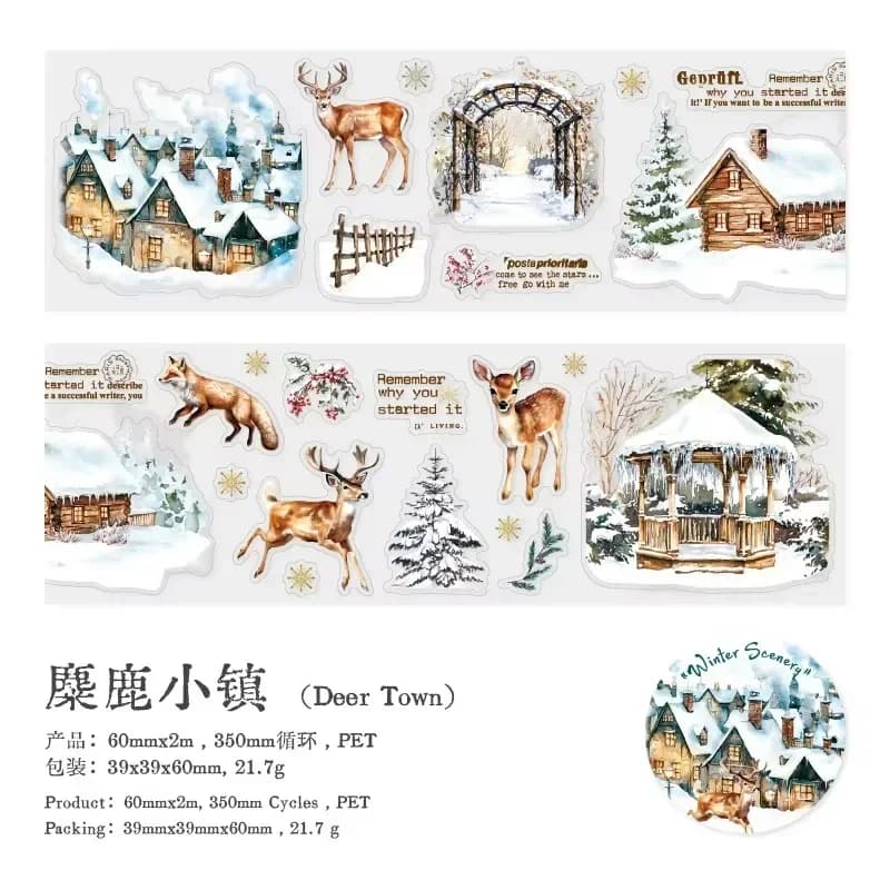 1 rouleau PET neige manuel bricolage décoration rubans recyclés Scrapbook autocollants hiver adhésifs bande hiver paysage 60mm * 2m