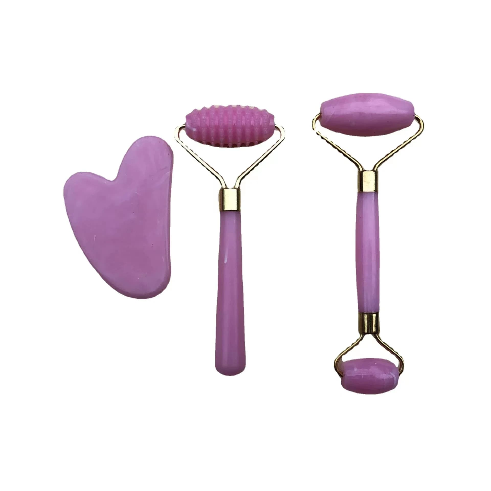 3 pièces ensemble résine rouleau masseur pour visage corps Gua Sha NotJade pierre soins
