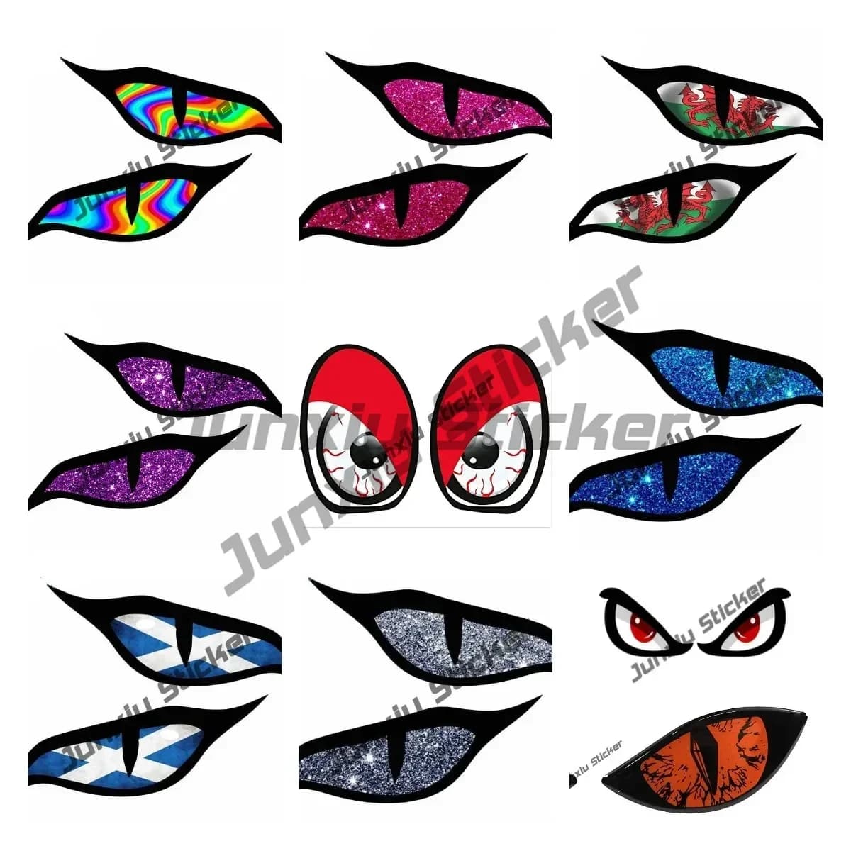 Autocollant Mauvais Œil, Design de Dessin Animé, Ta édélique Arc-en-Ciel, Casque de Motard, Couverture de Miroir, Rayures, Décoration de Voiture