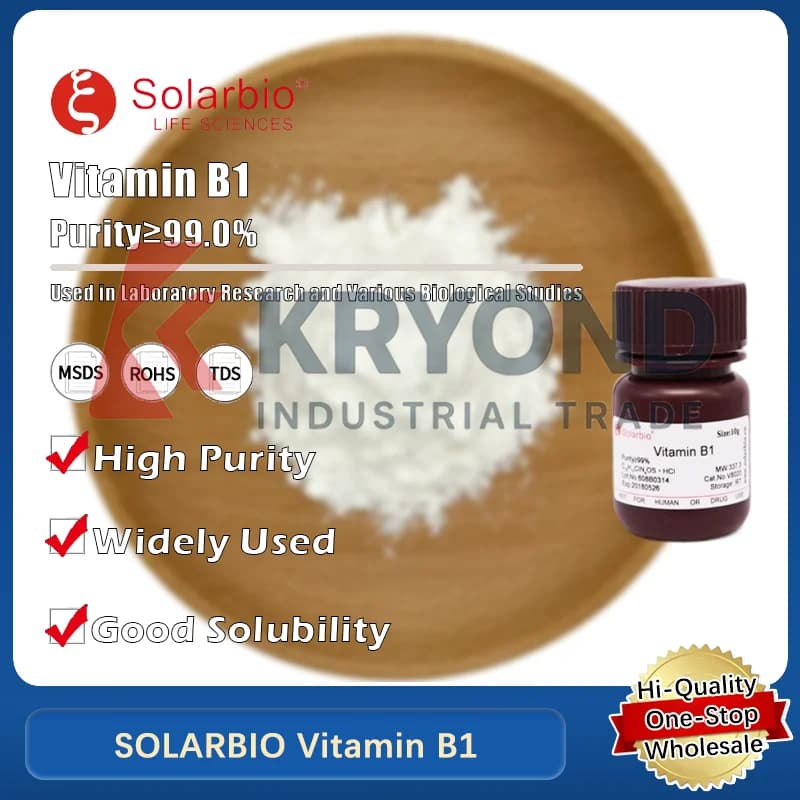 SOLARBIO Vitamine B1 (Thiamine) pour applications de laboratoire et de suppléments nutritionnels Produit original