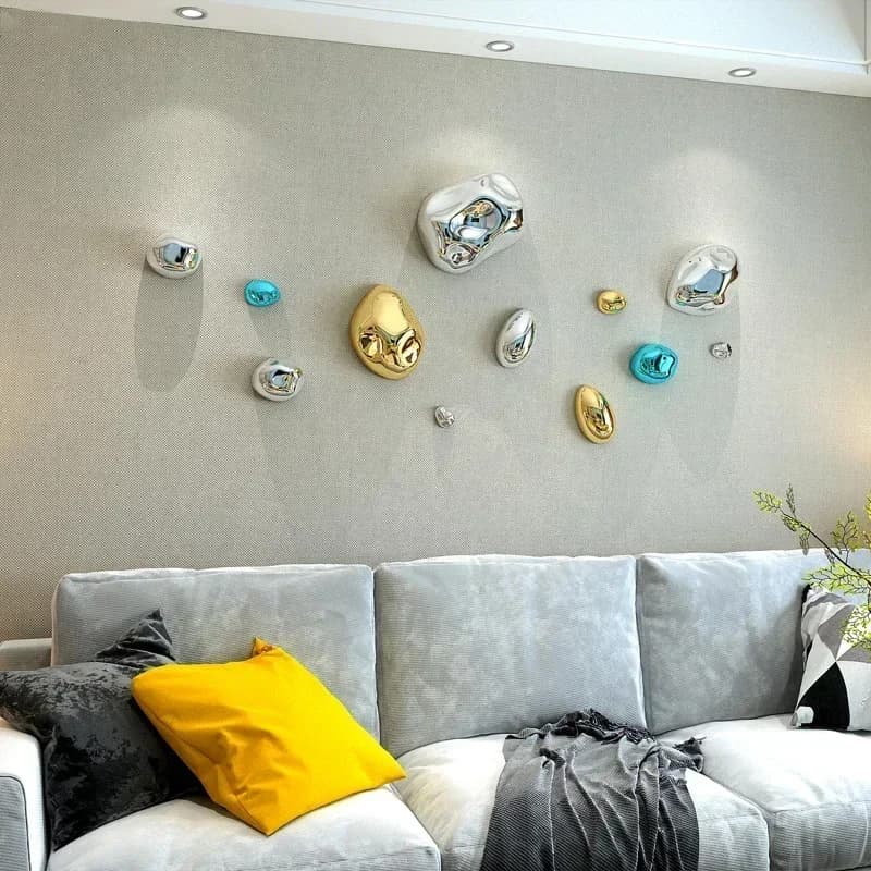 Décoration murale créative en pierre galvanisée argentée verte, décoration murale en pierre de forme abstraite, accessoires d'art pour chambre à coucher