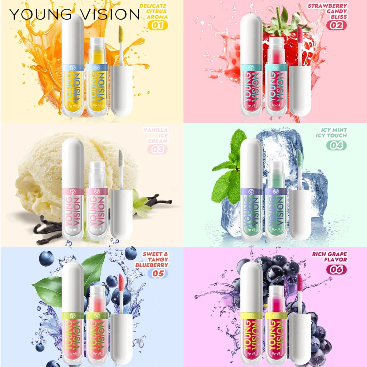 YOUNG VISION Ensemble d'huiles à lèvres hydratantes à saveur de fruit rafraîchissante de 6 couleurs Brillant à lèvres coloré, hydratant et hydratant