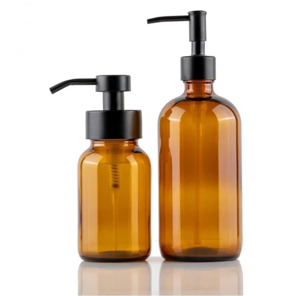 Distributeur de savon en pot de verre ambré avec pompe à mousse