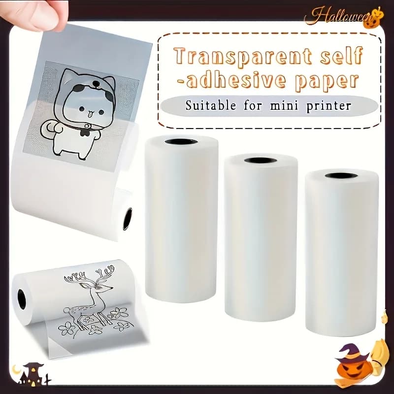 Rouleaux de papier thermique auto-adhésif transparent : 57 mm x 25 mm