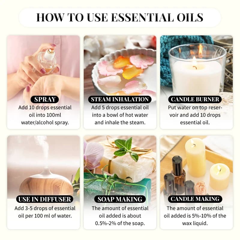EVOKE OCCU100ML Huiles essentielles, huile de lavande vanille eucalyptus jasmin rose menthe pour diffuseur, humidificateur, bougie parfumée, savon