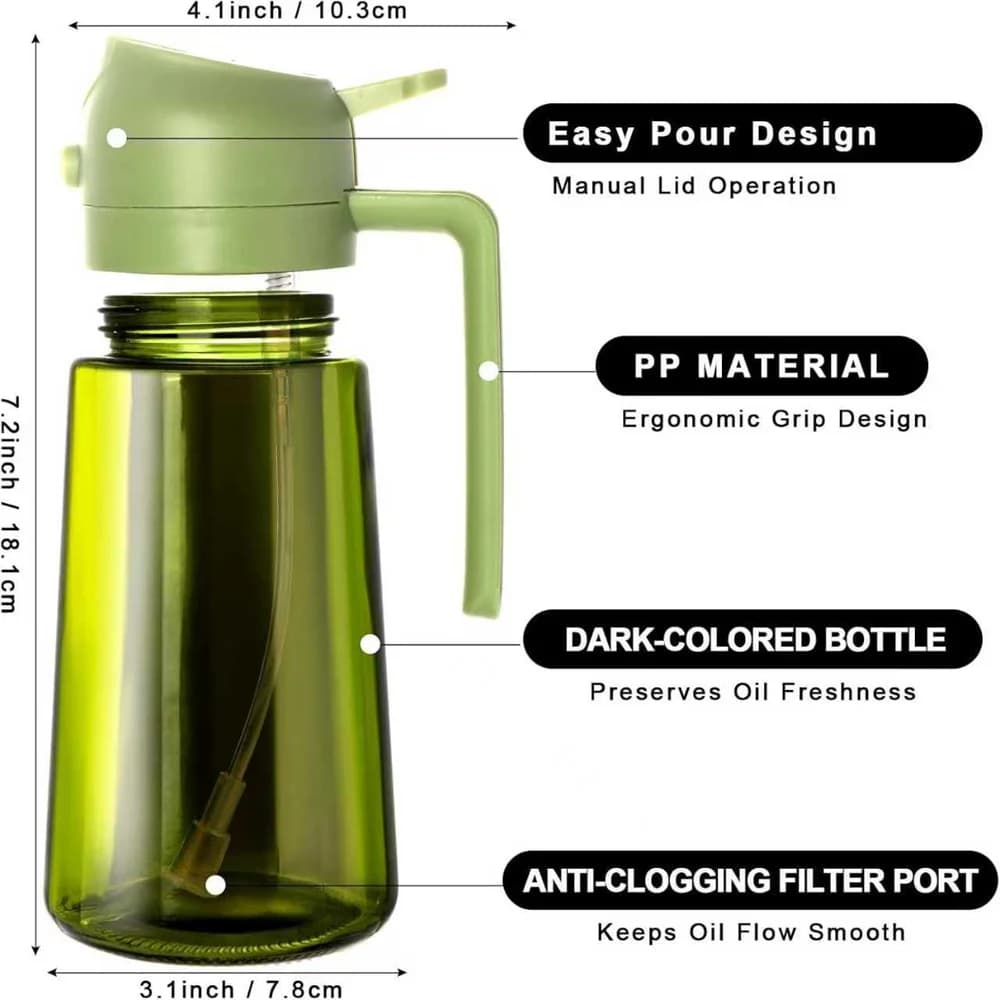 Pulvérisateur d'huile de 470 ml pour la cuisine, distributeur et vaporisateur d'huile d'olive 2-en-1, vaporisateur d'huile avec autocollants, flacon pulvérisateur en verre épais
