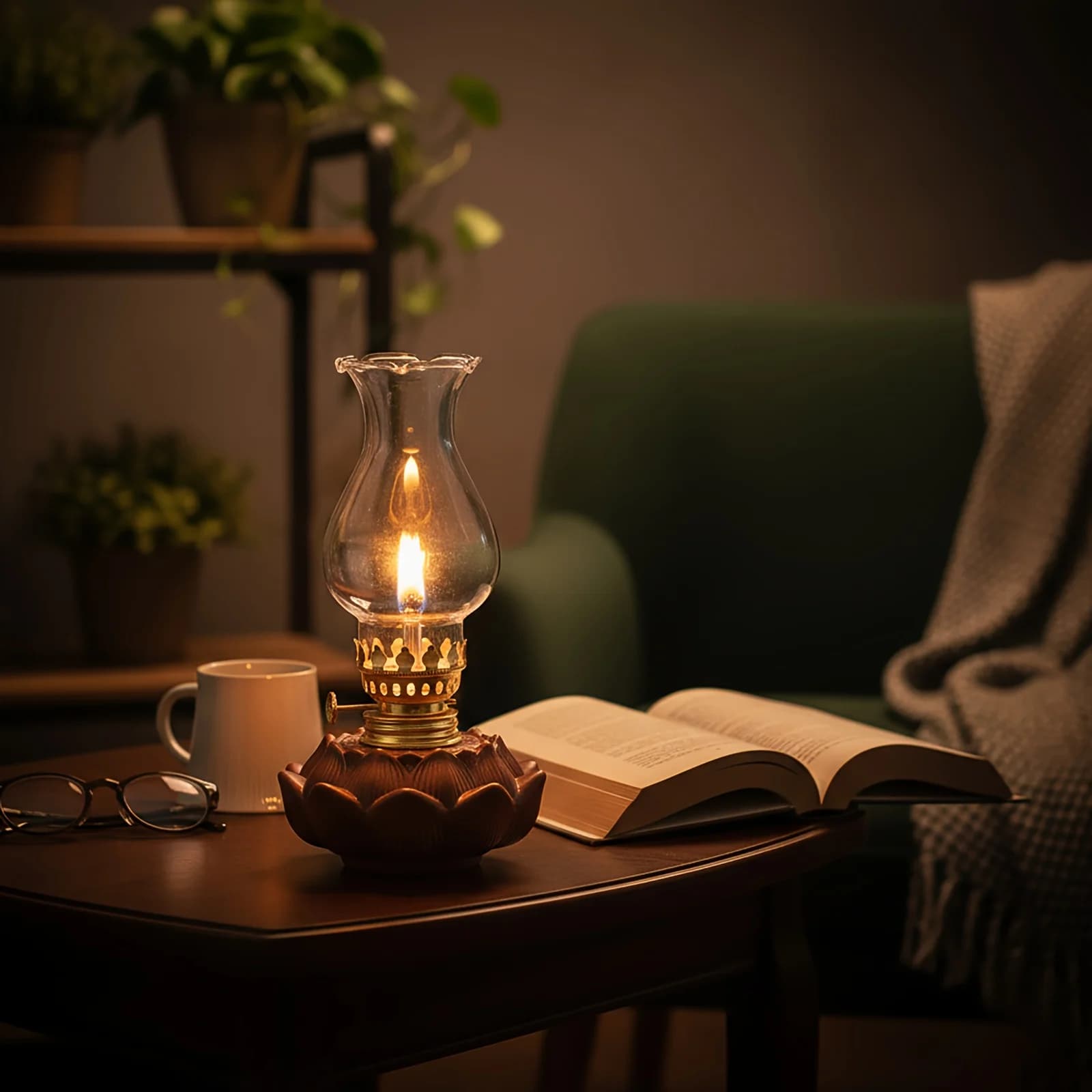 Lampe à huile vintage en céramique Lotus, coupe-vent, avec abat-jour en verre, mèche réglable, éclairage intérieur et extérieur pour le camping