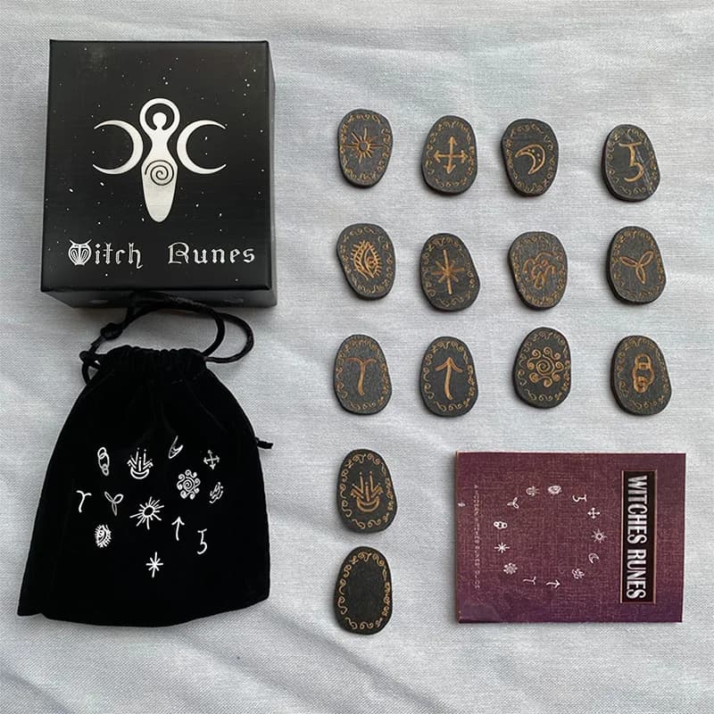 Ensemble de runes de sorcière mystique, 13 pièces, pierres de rune en bois avec symboles, outils de Divination, lettres Viking nordiques, Kit de méditation de guérison