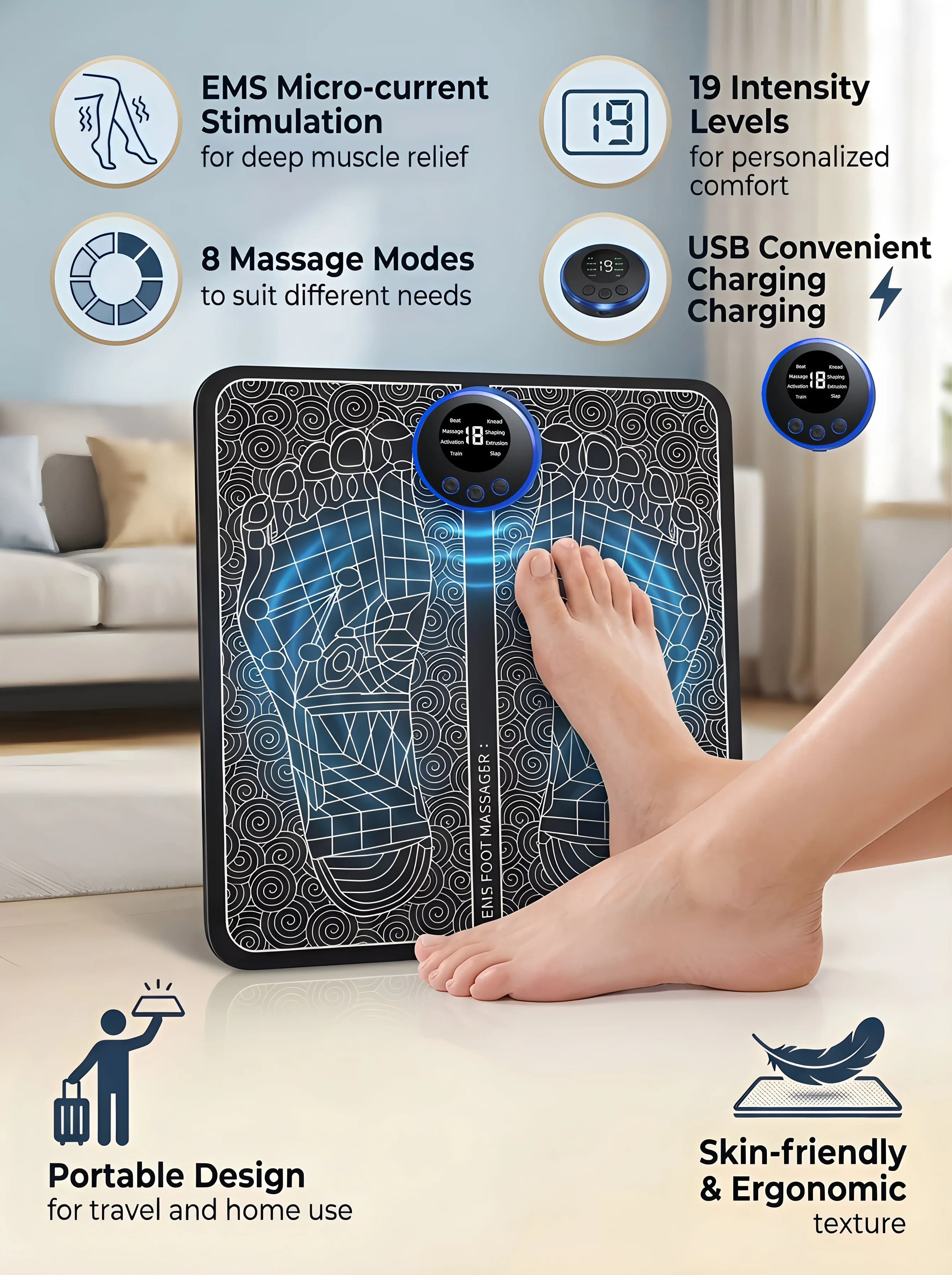 Masseur de pieds électrique rechargeable – Améliore la circulation sanguine et déteste les muscles