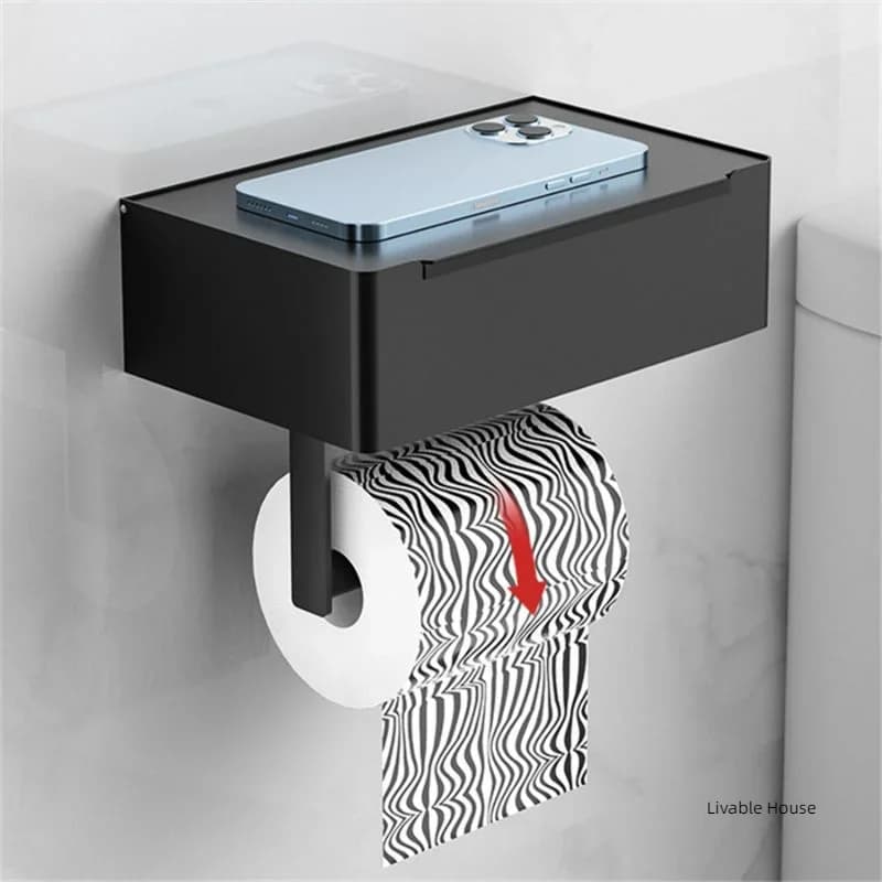 Porte-rouleau de papier toilette multifonction, support de rangement de salle de bains avec distributeur de lingettes, noir, accessoire en acier inoxydable