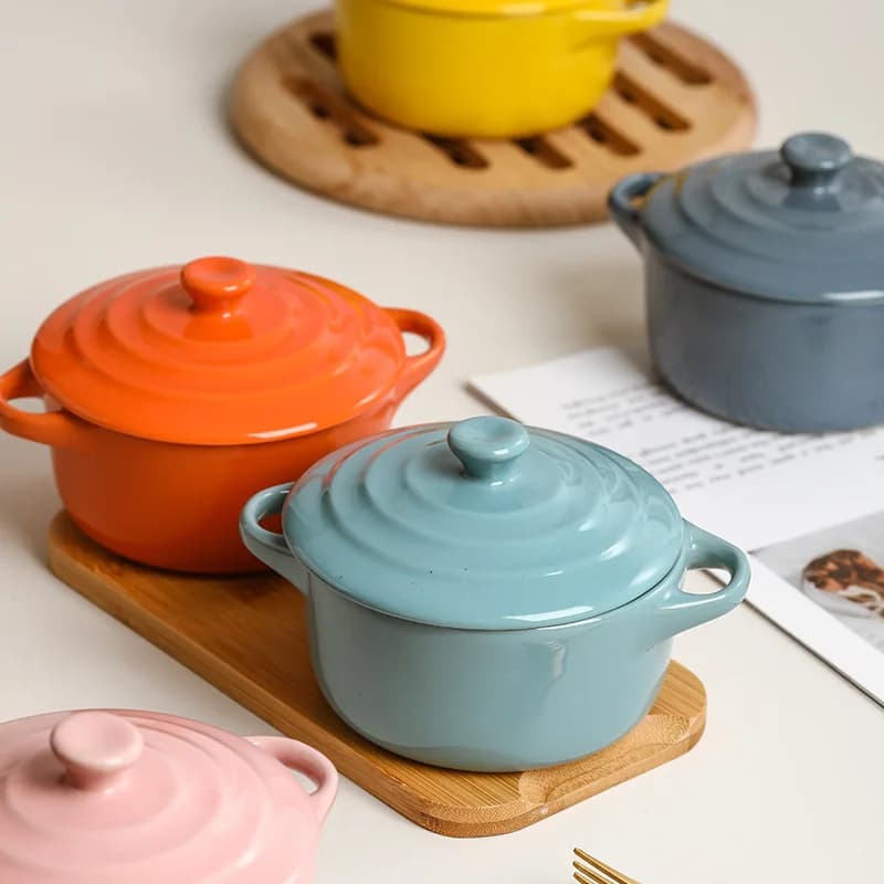 Bol Borscht léger luxe en céramique petite tasse à soupe avec couvercle double oreille ragoût pot maison nid d'oiseau