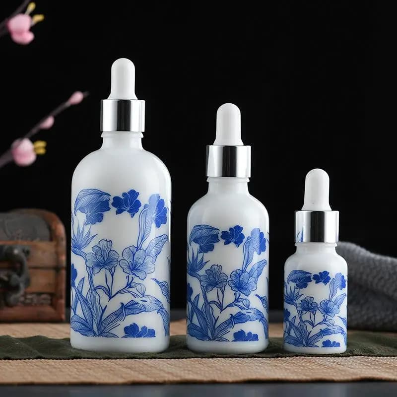 Flacons compte-gouttes en céramique bleue et blanche de 10/15/30 ml pour huiles essentielles, étanches et conçus pour le voyage