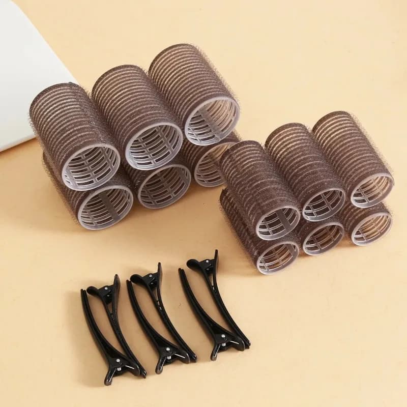 Lot de bigoudis auto-agrippants pour cheveux, 12 pièces, sans chaleur, avec 6/12 pinces, outils de coiffure adhésifs pour salon