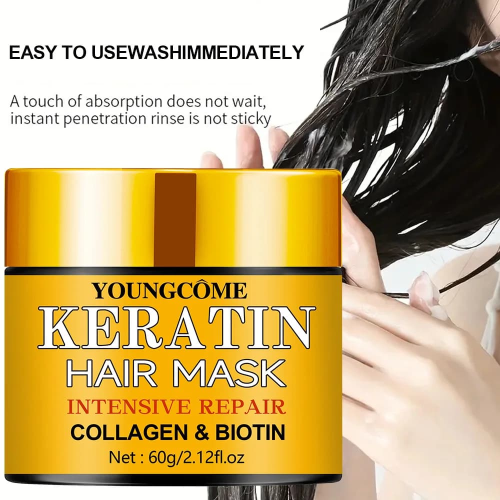 Masque capillaire réparateur, huile essentielle nourrissante pour cheveux secs et endommagés, biotine, collagène, kératine, traitement des cheveux, après-shampooing