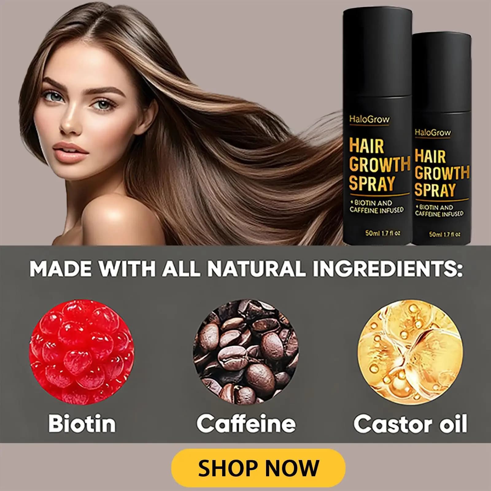 Spray de croissance des cheveux biotine caféine huile de ricin infusée réduire la perte