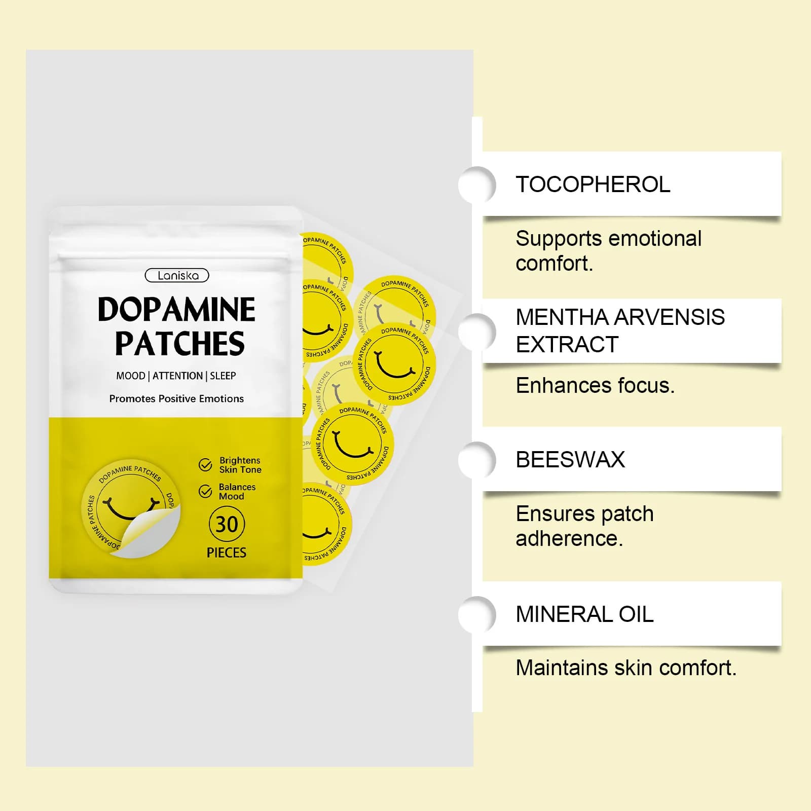 Patchs de Dopamine : Boost de Vitalité, Amélioration Instantanée de l'Humeur et de la Concentration, Soin Corporel Bien-être