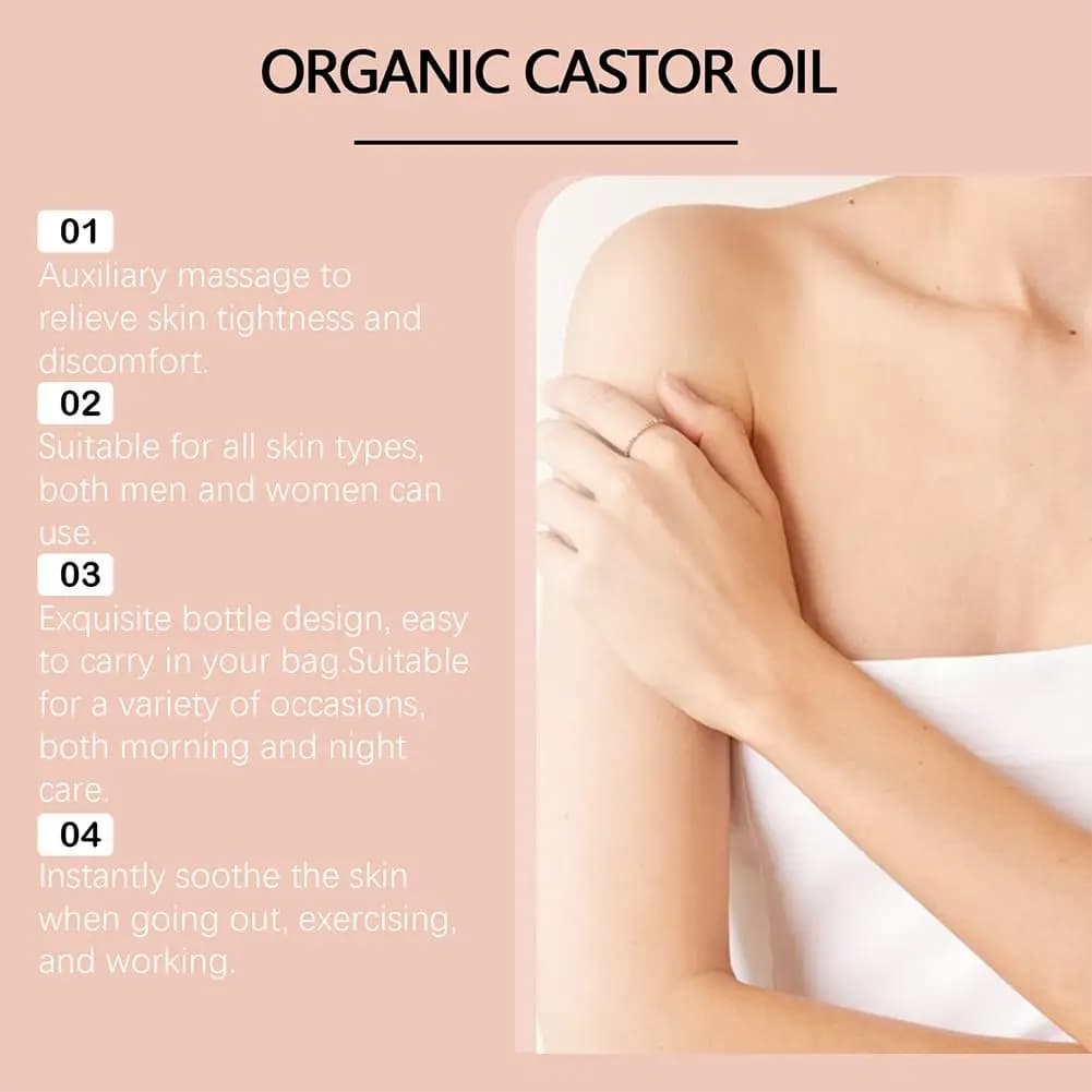 Huile de ricin biologique avec applicateur à bille en quartz rose
