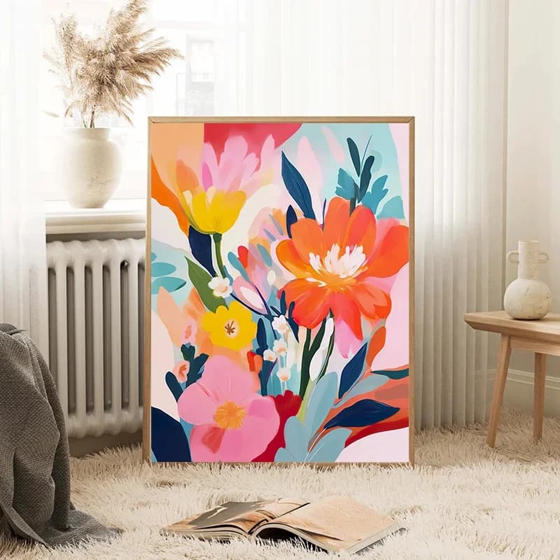 Peinture de fleurs de Gouache, Art botanique coloré imprimé, affiche en toile florale de printemps, décor de salle de maison, cadeau de pendaison de crémaillère