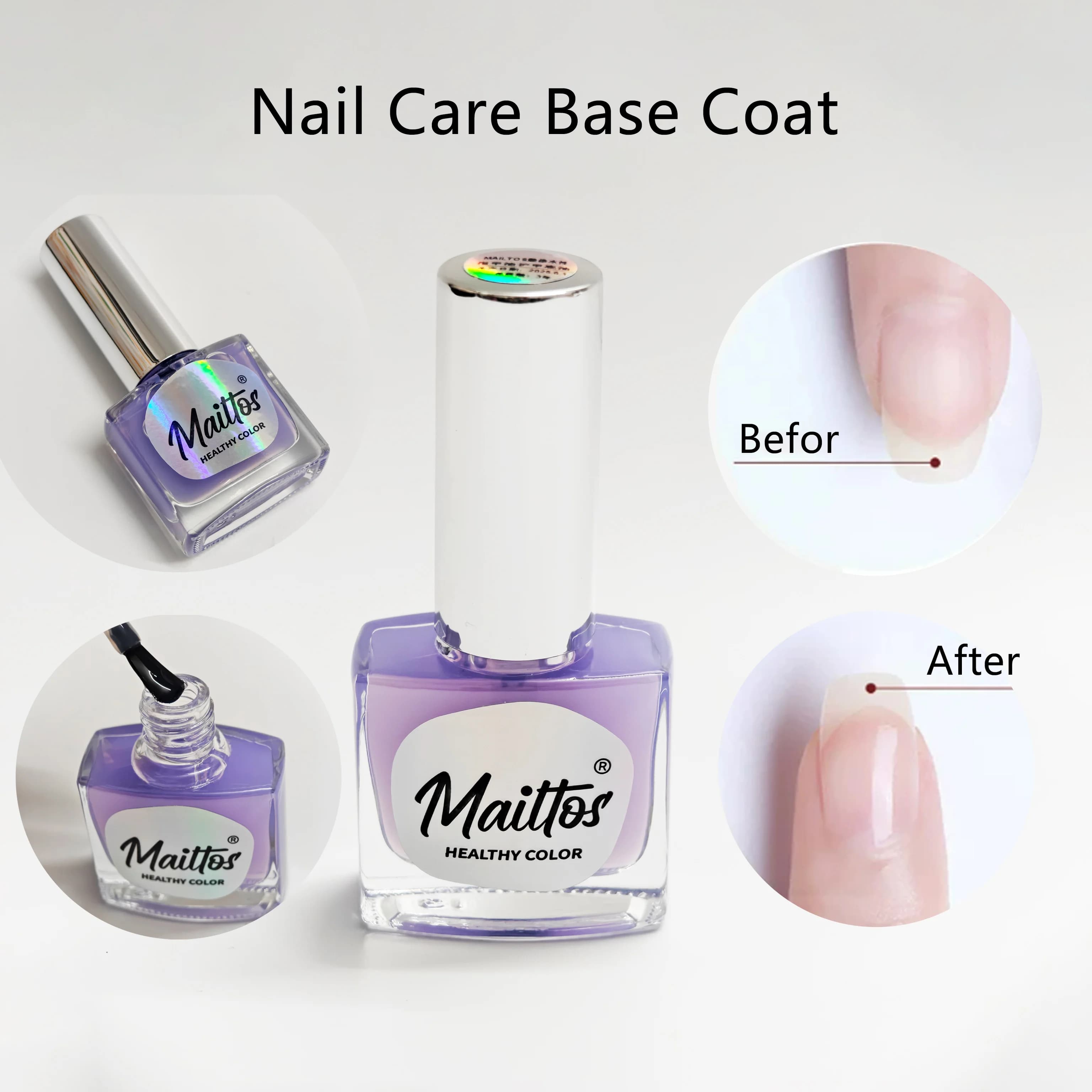 Huile de soin des ongles à base d'eau 12 ml x 4 [Huile nutritive/Base coat/Top coat mat/Top coat brillant], séchage rapide, facile à retirer