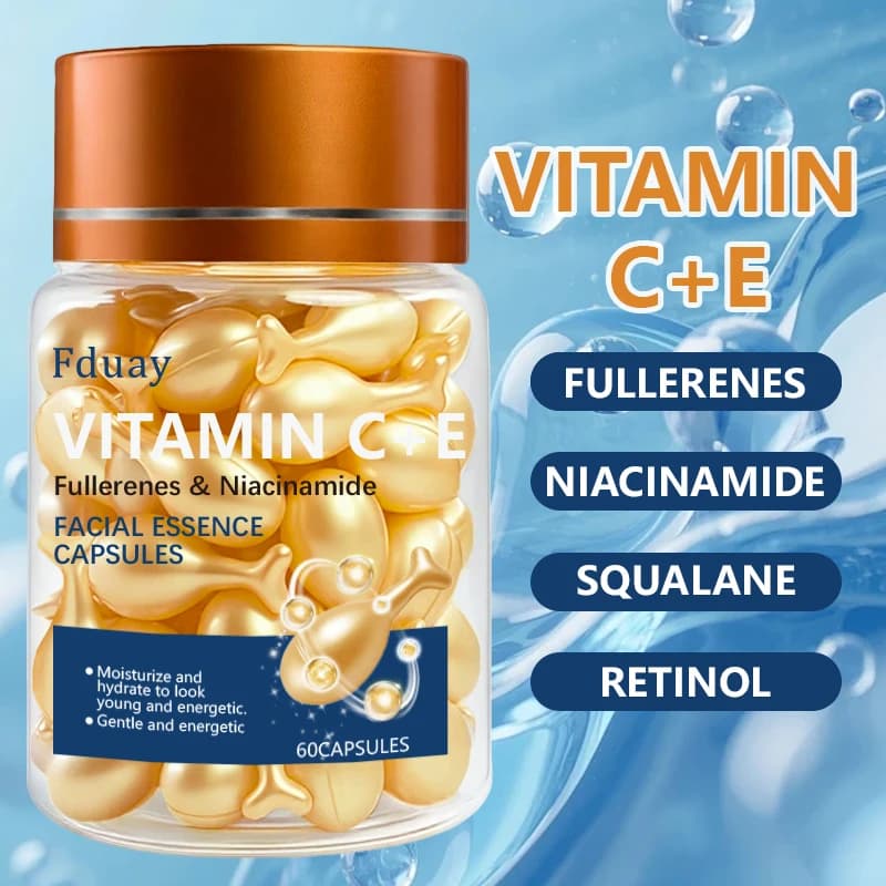 Capsules de sérum à la vitamine C+E, capsules d'essence à usage unique, hydratantes et nourrissantes pour la peau du visage, 60 capsules/flacon - 1 flacon