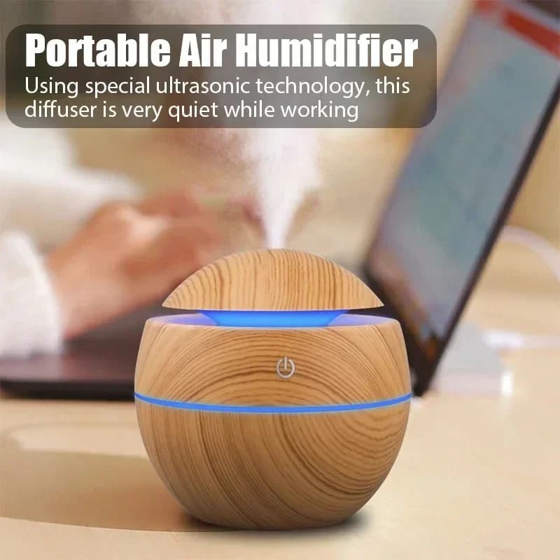Diffuseur d'huiles essentielles à ultrasons USB, brumisateur frais, mini humidificateur d'air pour la maison, grain de bois, diffuseur d'arômes électrique, purificateur d'air