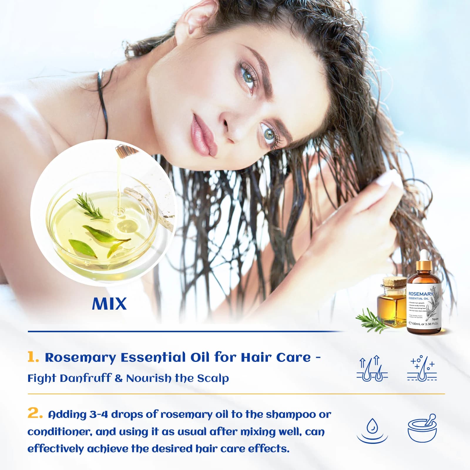 HIQILI 100% huile essentielle de romarin pur 100ml pour bricolage shampooing croissance des cheveux et soin du cuir chevelu Massage menthe poivrée lavande bois de cèdre ​ ​
