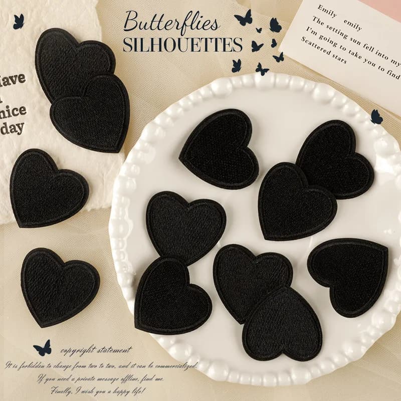 Patchs de badges à repasser en forme de cœur d'amour noir, pour bricolage, T-shirt, jean, sac à dos, vêtements, pantalons, carnet de notes, autocollants décoratifs