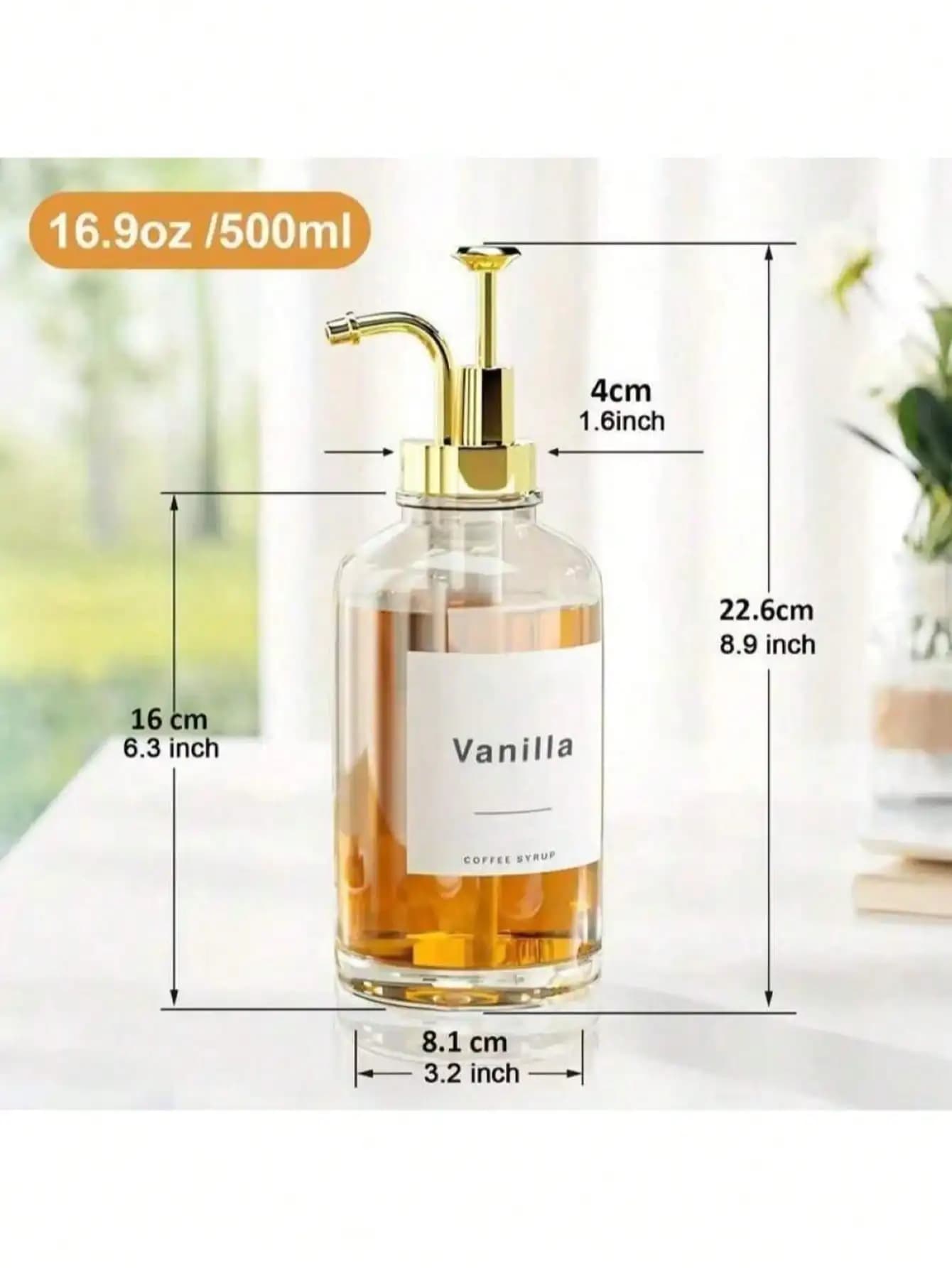 1 bouteille en verre pour sirop, bouteille en verre, pompes distributrices pour sirop, huile, lotion, savon et bain de bouche, adaptées aux bars à café