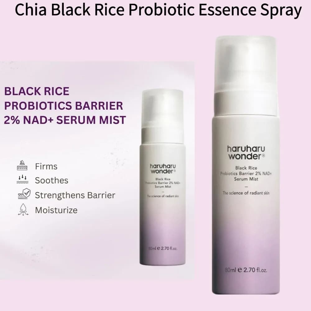 Spray d'essence probiotique au riz noir Chia, hydratant, apaisant, éclaircissant, brume faciale non irritante, rafraîchissante, hydratante, 80ml