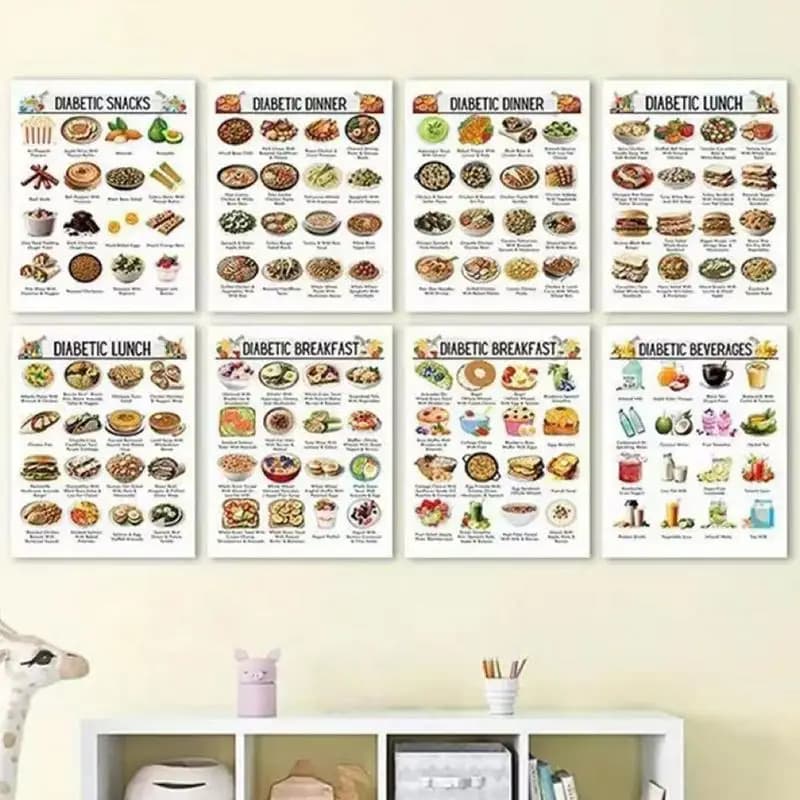 12 pièces tableau alimentaire à faible teneur en sucre liste de nutrition régime à faible teneur en carbure Guide d'information alimentaire affiche pour papa mère grand-père grand-mère personnes âgées