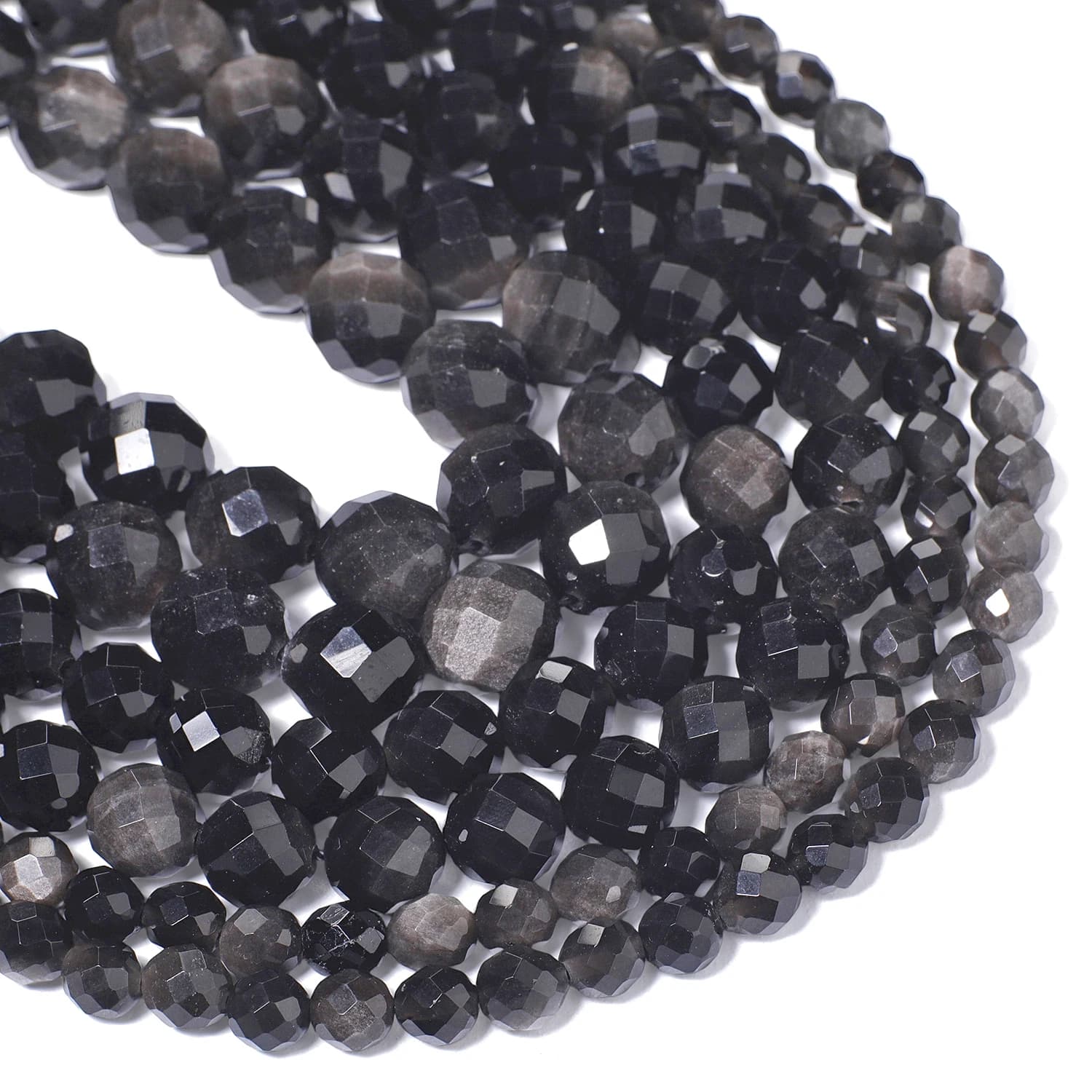 Perles en pierre d'obsidienne couleur argent naturel 6mm 8mm 10mm, perles rondes à facettes, perles d'espacement lâches pour la fabrication de bijoux et accessoires DIY