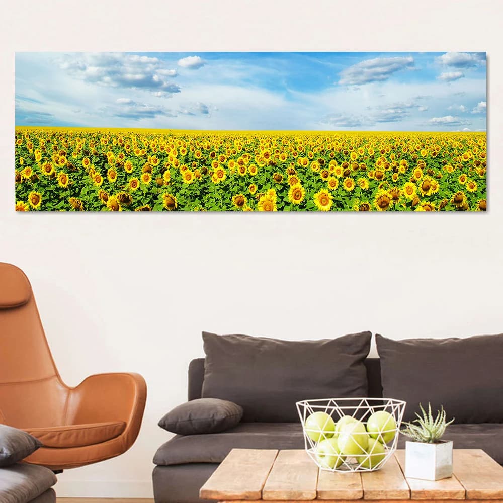 Affiches et impressions de champ de fleurs, peinture sur toile de tournesol HD, art mural floral jaune, décoration de chambre à coucher