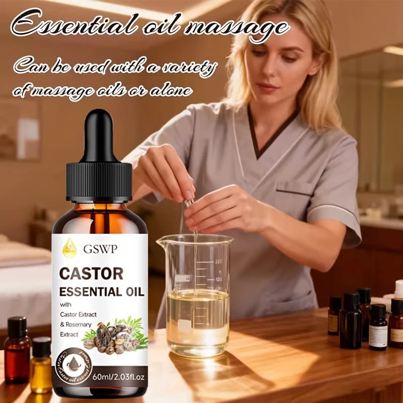 Huile essentielle de ricin GSWP, contenant de l'huile de ricin et du romarin. Hydrate en profondeur le visage, les cheveux et les ongles. 60 ml