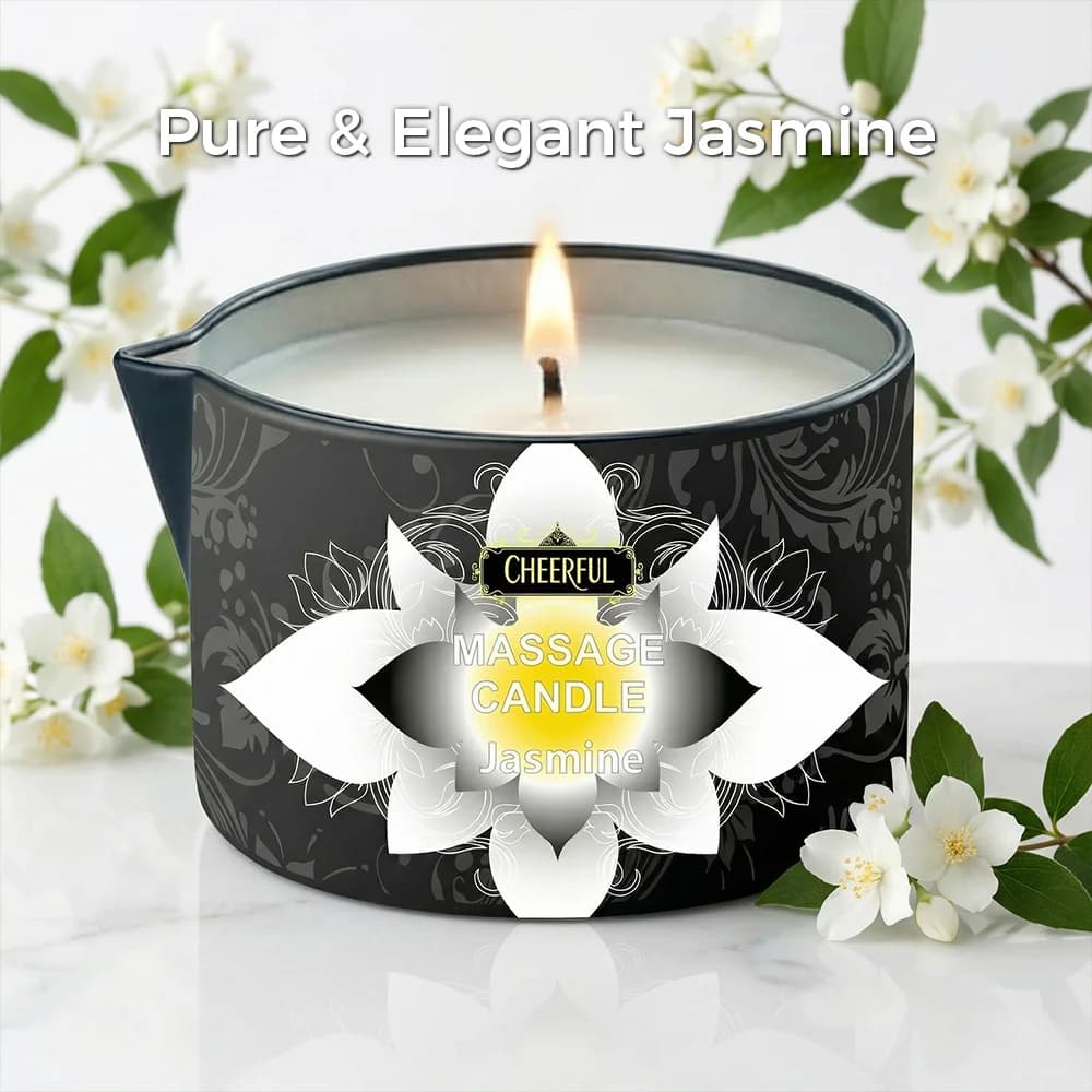 Bougie de massage au jasmin, bougie de massage parfumée en cire de soja naturelle pour massage corporel, bougie d'aromathérapie pour soins spa à domicile, cadeau