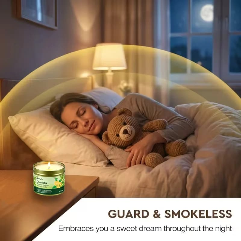 Bougie parfumée anti-moustiques à la citronnelle, huile essentielle de citronnelle naturelle, cire de soja, mèche en coton, sans fumée, anti-insectes, M