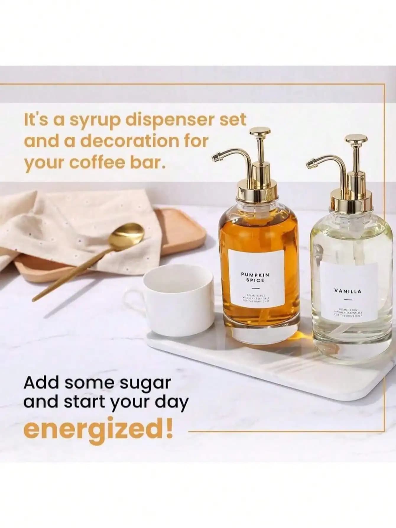 1 bouteille en verre pour sirop, bouteille en verre, pompes distributrices pour sirop, huile, lotion, savon et bain de bouche, adaptées aux bars à café