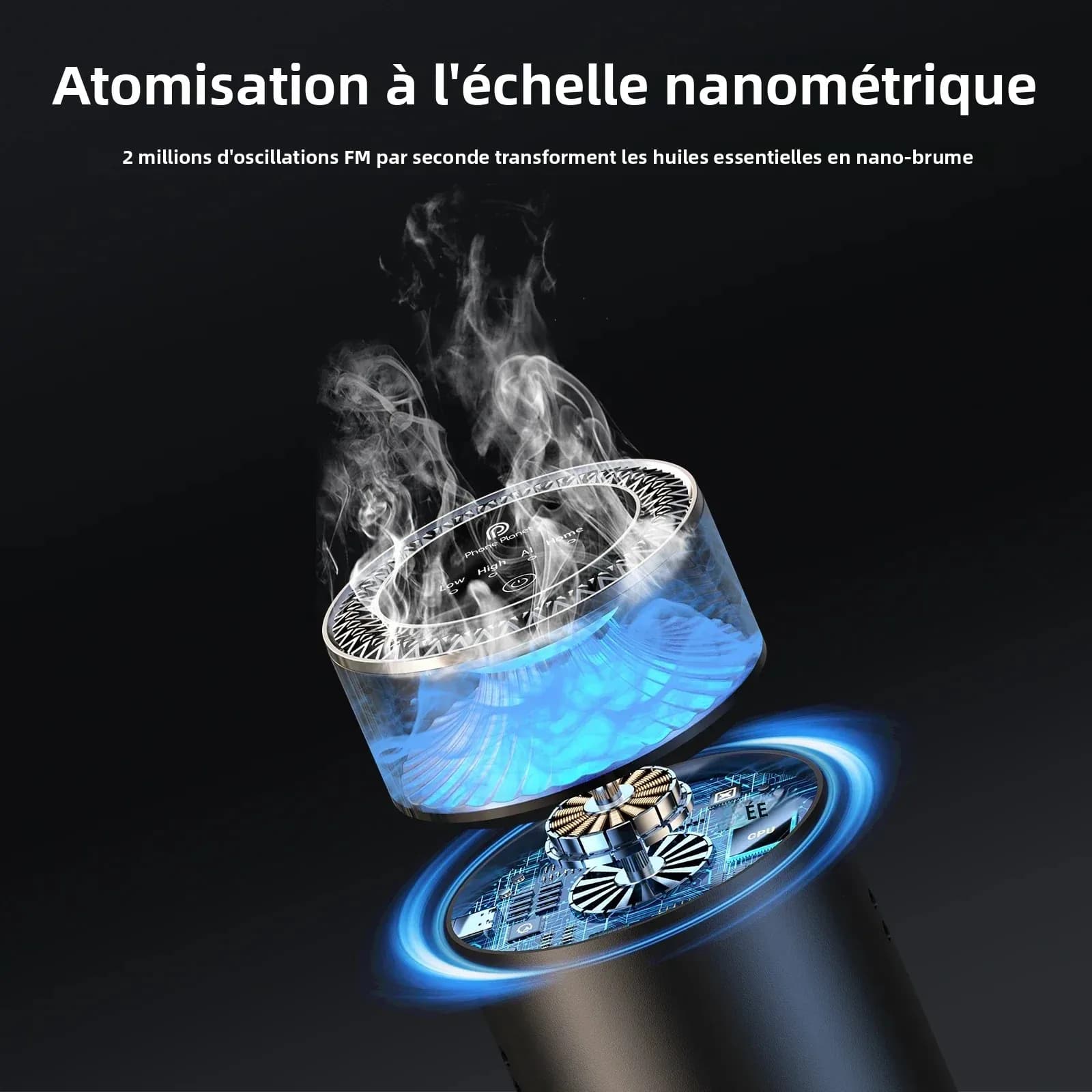 Nouveau diffuseur d'aromathérapie intelligent pour voiture, purificateur d'air (brumisateur) avec lumières colorées, humidificateur pour la maison et le bureau