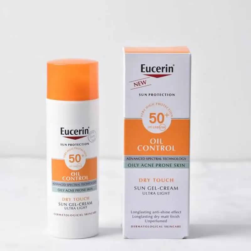 Eucerin Crème solaire visage Oil Control SPF50+ rafraîchissante, mate, non grasse, protection UV pour peaux grasses sujettes à l'acné