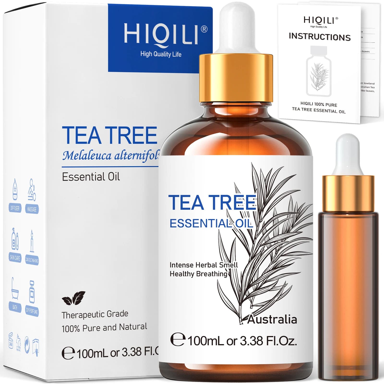 HIQILI 100ML huiles essentielles d'arbre à thé pour diffuseur humidificateur aromathérapie Massage huile aromatique pour bougies fabrication de savon soins capillaires
