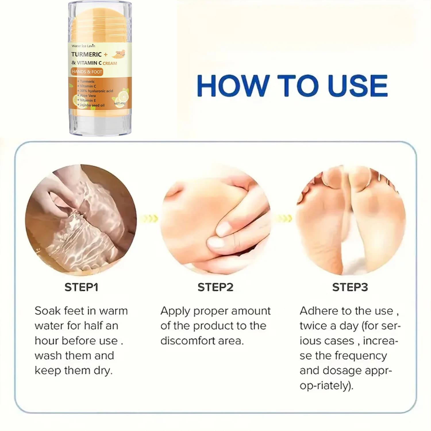 Crème Mains et Pieds au Curcuma et Vitamine C 45g avec Acide Hyaluronique, Aloe Vera et Huile de Jojoba - Hydratante pour Peaux Sèches