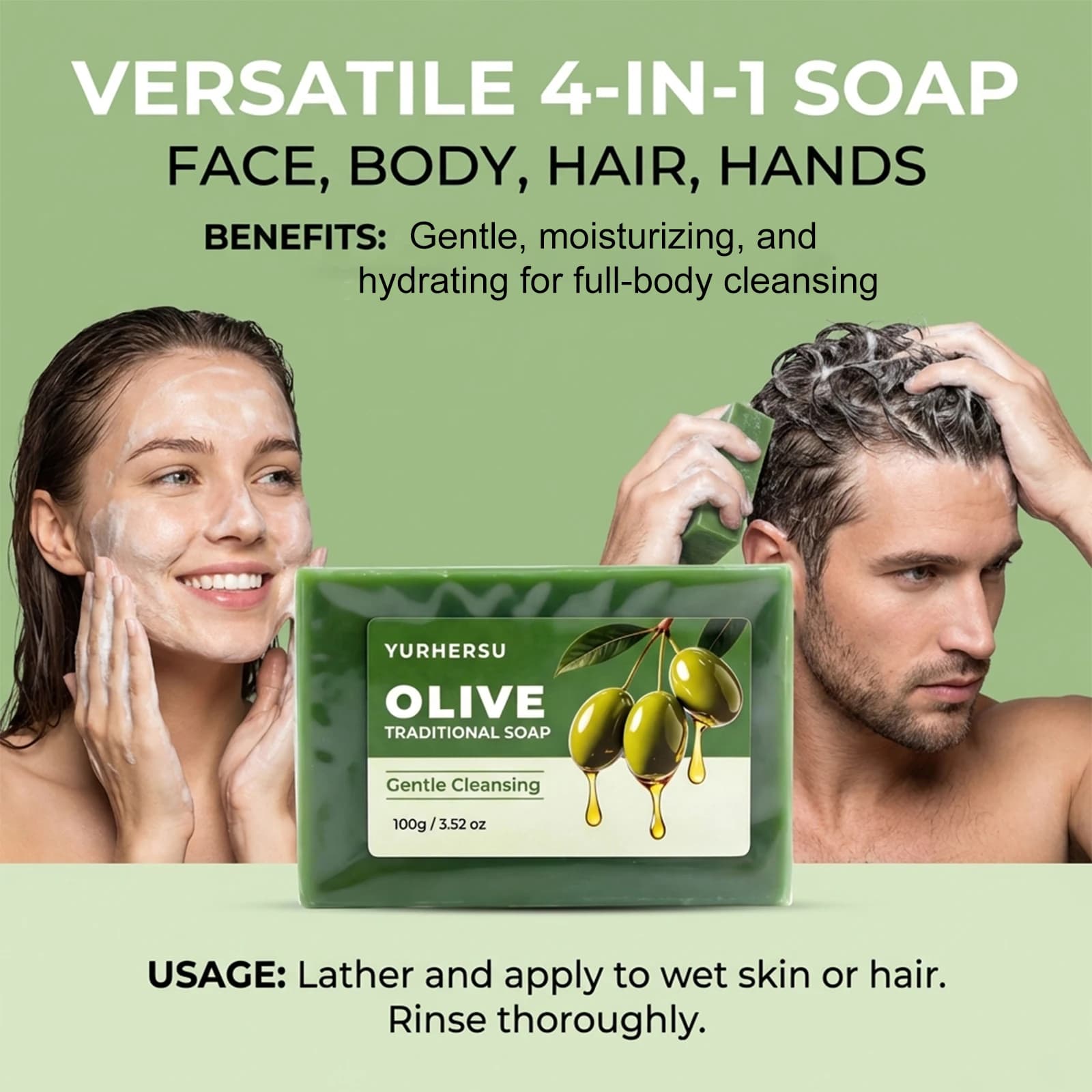 Savon artisanal à l'huile d'olive, nourrissant et hydratant, pour le visage, le corps et les cheveux