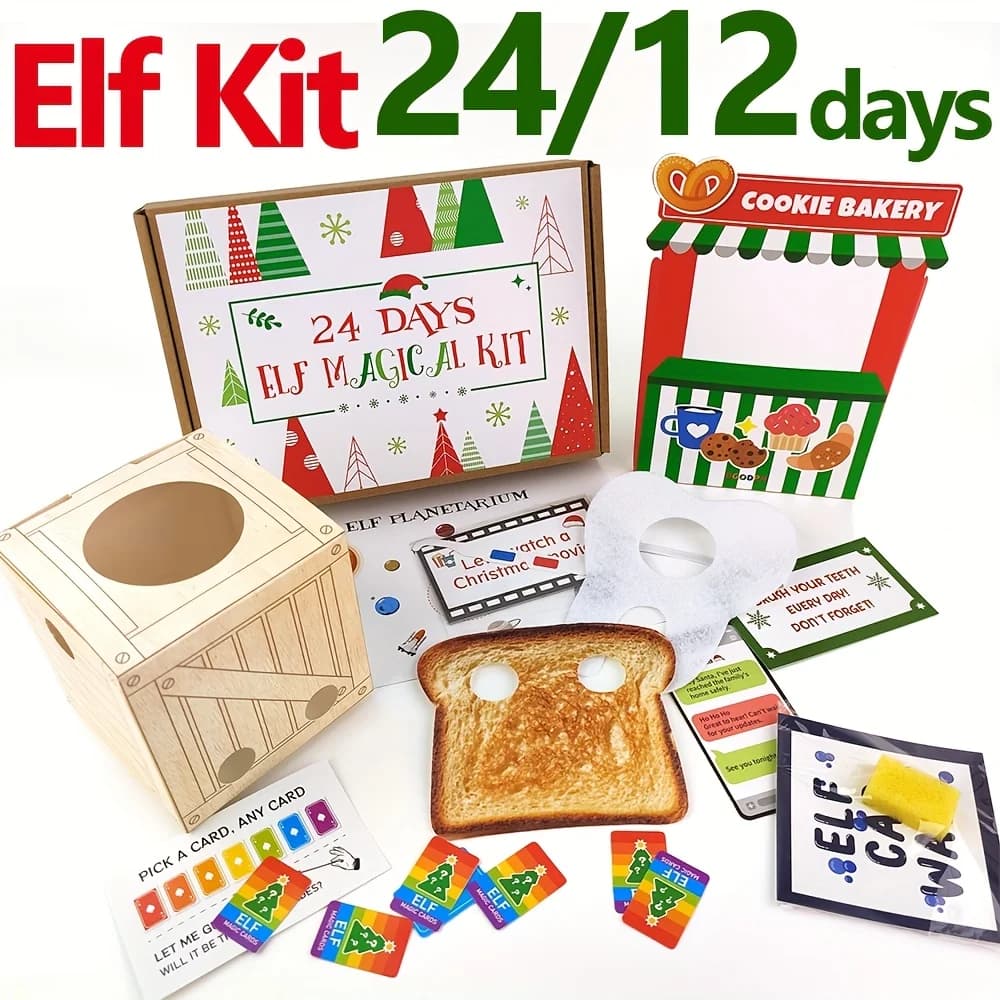 Kit elfe 24 jours avec 24 accessoires d'elfe et 12 activités d'elfe-calendrier de compte à rebours d'elfe de noël avec maison d'elfe, nourriture d'elfe, artisanat et jeux d'elfe