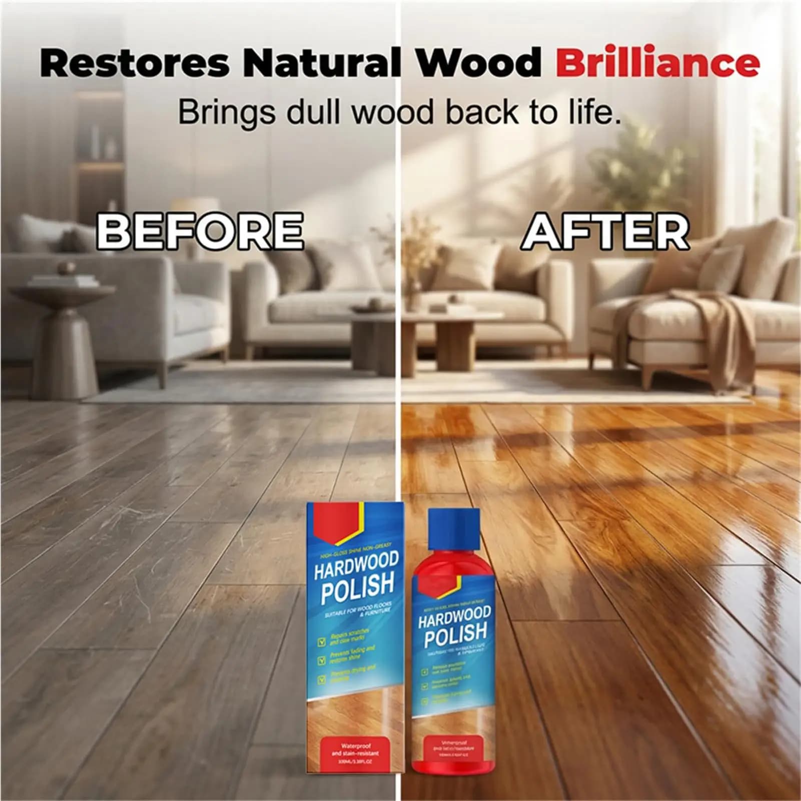 Rénovateur de parquet en bois dur, dégraissant imperméable, lustrant pour sols stratifiés, pour chambre, entrée, salon, appartement
