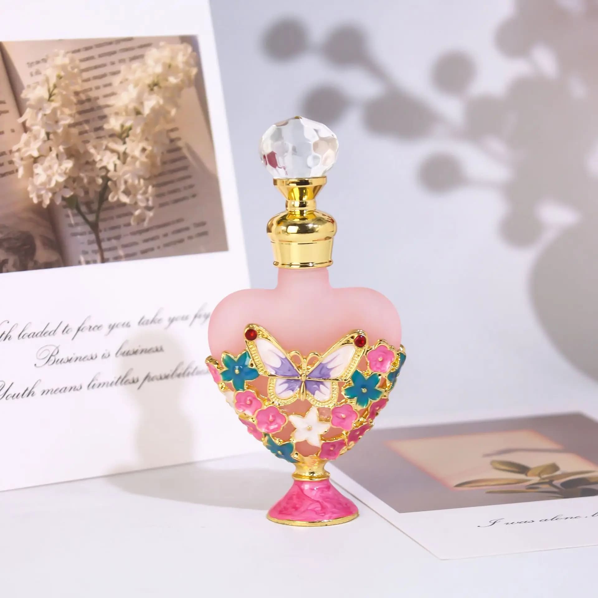 Bouteille d'huile essentielle vide de luxe de style dubaï – 10 ml en forme de cœur