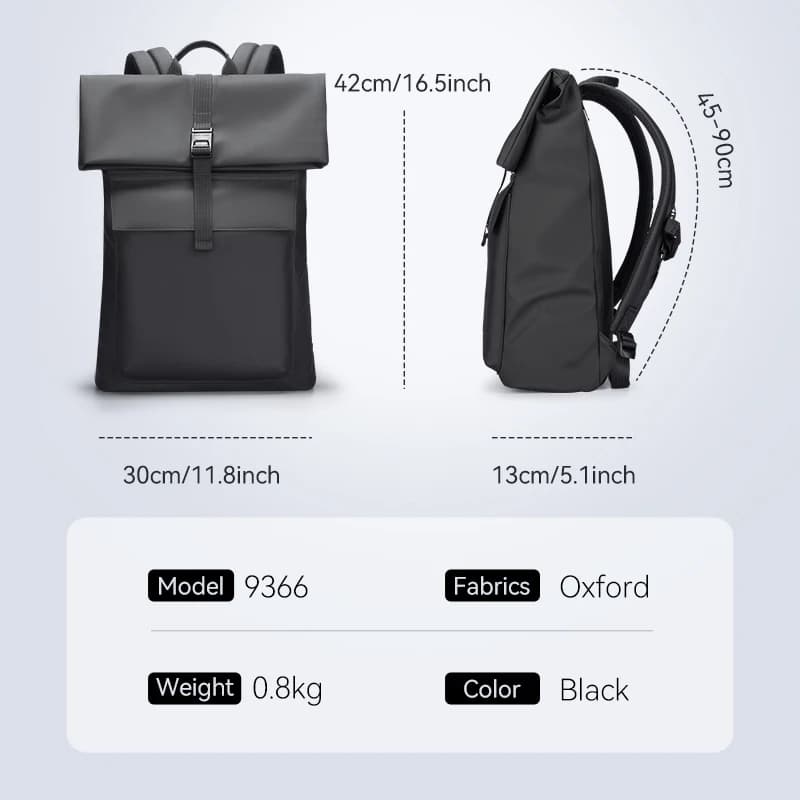 Sac à dos extensible MARK RYDEN avec fermeture à enroulement, 16-22L, sac pour ordinateur portable 15,6 pouces avec boucle magnétique